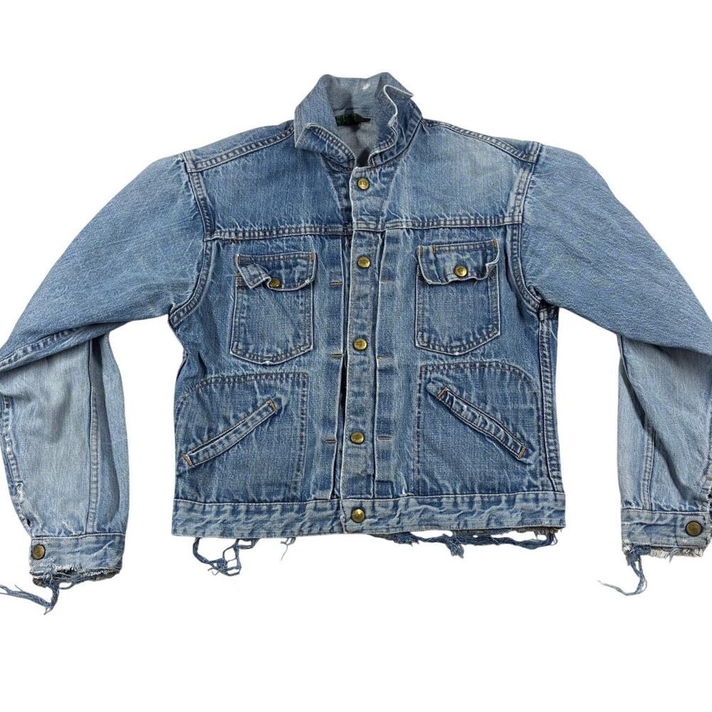 Vintage Ely Jean Jacket Small Blue Denim Distressed USA Made Rockabilly